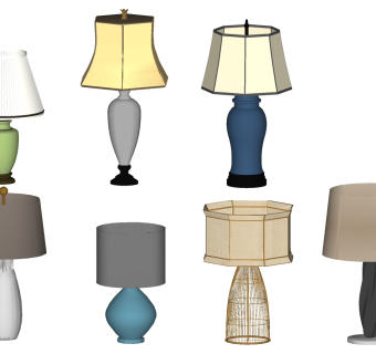 29现代新中式陶瓷青花瓷铁艺台灯su草图模型下载