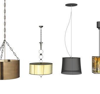 30现代简约新中式金属吊灯组合su草图模型下载