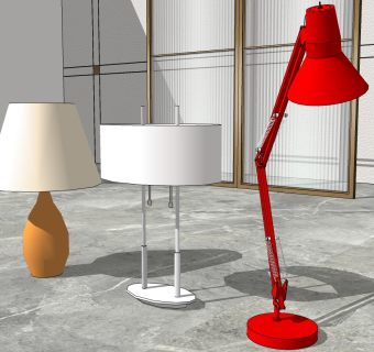 54现代简约陶瓷青花瓷台灯长臂折叠台灯落地灯su草图模型下载