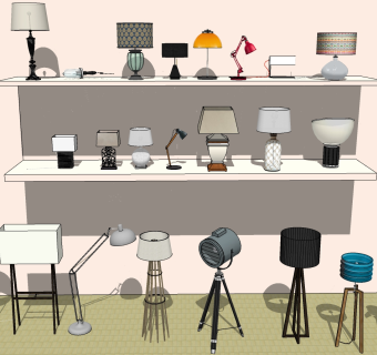 59现代欧式简欧美式新中式陶瓷青花瓷台灯铁艺台灯长臂折叠台灯组合su草图模型下载