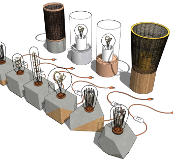 61现代石制台灯灯泡藤编编织竹篓子灯泡台灯su草图模型下载