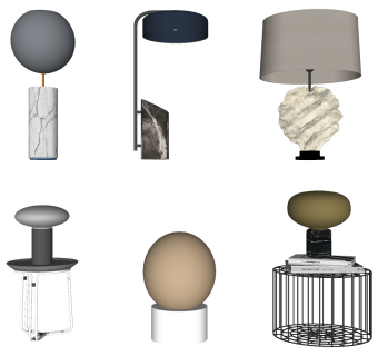 65现代圆形台灯大理石石头雕刻螺旋花纹金属铁艺台灯组合su草图模型下载