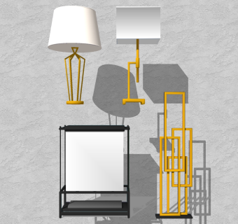 67新中式金属异形台灯灯具组合su草图模型下载
