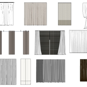 8现代窗帘垂帘su草图模型下载