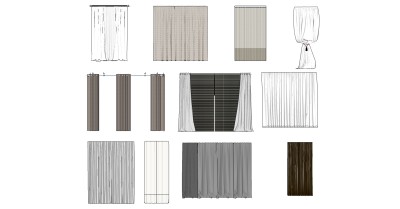 8现代窗帘垂帘su草图模型下载