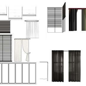 15现代垂帘浴帘百叶窗帘窗户su草图模型下载