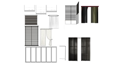 15现代垂帘浴帘百叶窗帘窗户su草图模型下载