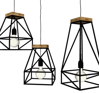 16 现代北欧工业风金属铁艺灯泡吊灯SketchUpsu草图模型下载