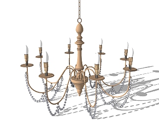 13美式欧式金属铁艺水晶烛台吊灯SketchUpsu草图模型下载