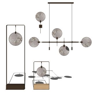 16新中式梅花灯泡吊灯落地灯SketchUpsu草图模型下载