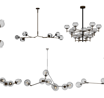 6现代北欧工业风玻璃球灯泡吊灯SketchUpsu草图模型下载