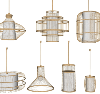 10新中式东南亚民宿编织藤编吊灯SketchUpsu草图模型下载