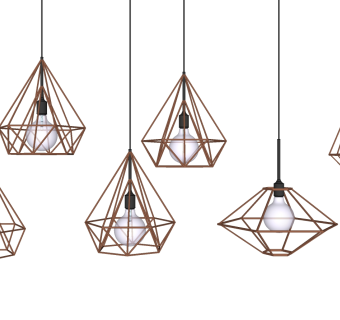 5现代工业风铁艺金属钻石形状吊灯灯泡组合SketchUpsu草图模型下载