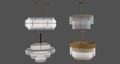 18现代简欧式轻奢金属水晶吊灯组合SketchUpsu草图模型下载