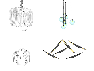 3 现代工业风金属水晶灯泡吊灯SketchUpsu草图模型下载