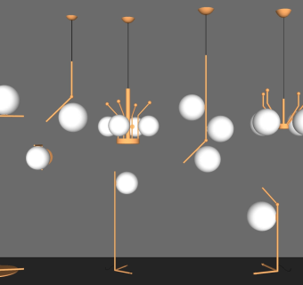 2现代北欧金属灯泡吊灯落地灯 床头灯SketchUpsu草图模型下载