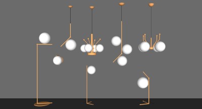 2现代北欧金属灯泡吊灯落地灯 床头灯SketchUpsu草图模型下载