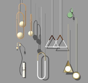 8现代北欧金属数据线吊灯异形小吊灯 壁灯SketchUpsu草图模型下载