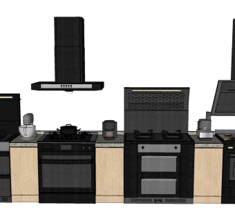 5现代北欧轻奢橱柜燃气灶吸油烟su草图模型下载