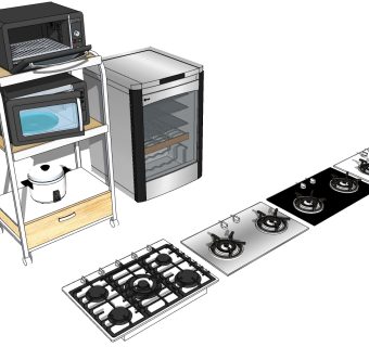 3现代北欧轻奢橱柜烤箱消毒柜置物架燃气灶SketchUpsu草图模型下载