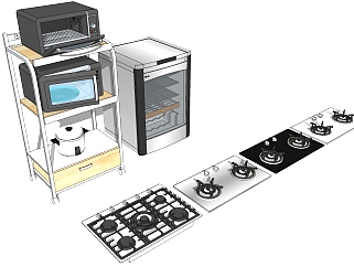 3现代北欧轻奢橱柜烤箱消毒柜置物架燃气灶SketchUpsu草图模型下载
