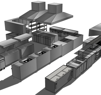 7现代拉丝不锈钢橱柜燃气灶吸油烟机水盆SketchUpsu草图模型下载