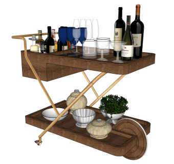 1餐具车红酒餐具组合SketchUpsu草图模型下载