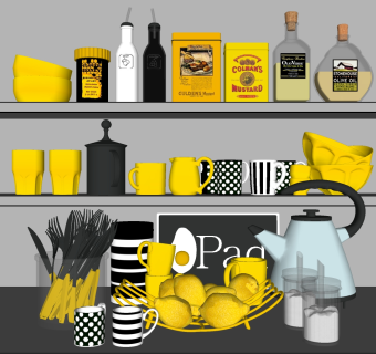 16厨房餐具调料组合柠檬水果框SketchUpsu草图模型下载