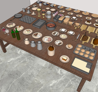 7厨房食物餐具组合SketchUpsu草图模型下载