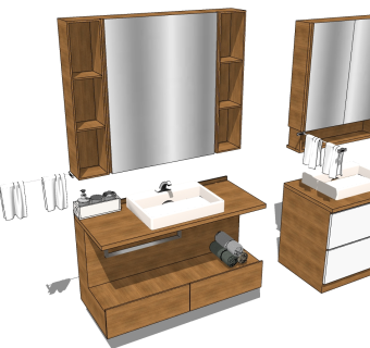 7现代木质洗手台毛巾卷毛巾架方形台上盆置物架镜柜SketchUpsu草图模型下载