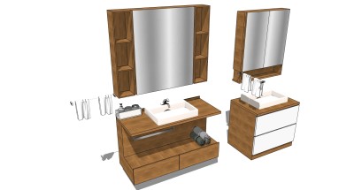 7现代木质洗手台毛巾卷毛巾架方形台上盆置物架镜柜SketchUpsu草图模型下载