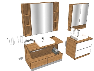 7现代木质洗手台毛巾卷毛巾架方形台上盆置物架镜柜SketchUpsu草图模型下载