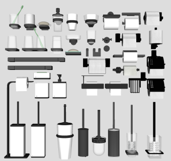 5牙刷香皂洗手液卫生纸架铁艺架马桶刷卫浴五金小件SketchUpsu草图模型下载