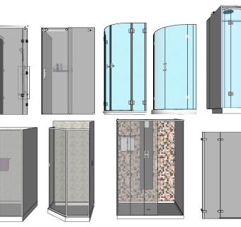 6现代简欧美式半圆形方形斜边形淋浴房花洒手巾洗浴用品SketchUpsu草图模型下载