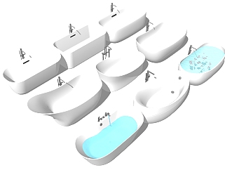 11现代简约方形异形开放外露独立式浴缸龙头水花瓣SketchUpsu草图模型下载