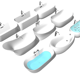 11现代简约方形异形开放外露独立式浴缸龙头水花瓣SketchUpsu草图模型下载