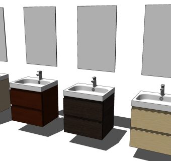 9现代迷你单盆悬挂方形洗手台方形镜子SketchUpsu草图模型下载