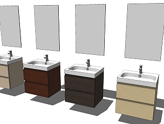 9现代迷你单盆悬挂方形洗手台方形镜子SketchUpsu草图模型下载