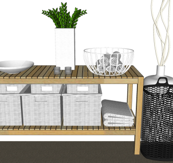 19民宿田园洗手台藤编盒铁艺盒毛巾浴巾筐干枝垃圾筒SketchUpsu草图模型下载