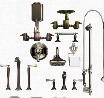16美式欧式龙头花洒卫生纸五金件SketchUpsu草图模型下载