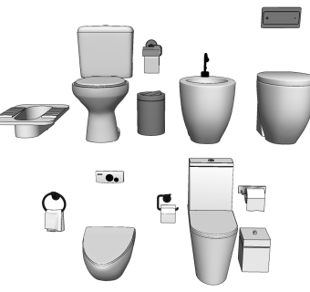 3蹲便欧式马桶现代马桶智能马桶墩布池垃圾桶毛巾卫生纸SketchUpsu草图模型下载
