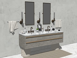 18北欧现代民宿洗手台现代壁灯镜子麻绳手巾浴用品SketchUpsu草图模型下载