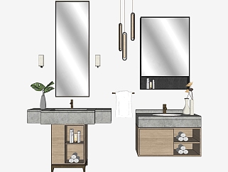 8现代新中式轻奢洗手台毛巾卫浴用品镜子镜柜SketchUpsu草图模型下载