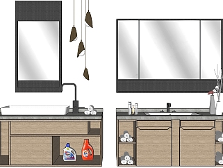7现代新中式轻奢洗手台洗衣液手巾卫浴用品镜子镜柜SketchUpsu草图模型下载