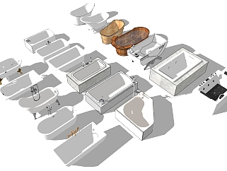 5现代简欧式美式开放外露独立式浴缸异形浴缸民宿木质浴缸SketchUpsu草图模型下载