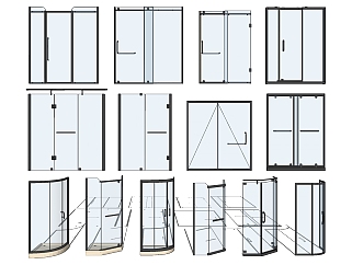 17现代沐浴房隔断构件SketchUpsu草图模型下载