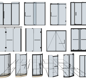 17现代沐浴房隔断构件SketchUpsu草图模型下载
