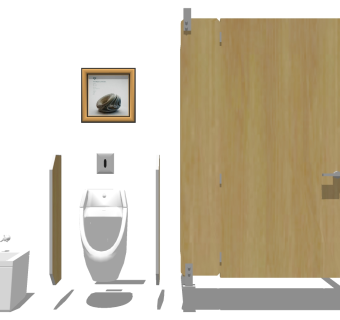 11现代北欧新中式公共卫生间蹲坑隔断小便斗装饰画烘手器方形墩布池感应器五金构件壁挂龙头SketchUpsu草图模型下载