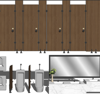 2现代北欧新中式公共卫生间蹲坑隔断小便斗装饰画烘手器方形墩布池感应器五金构件壁挂龙头洗手台蹲便方形镜子SketchUpsu草图模型下载