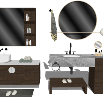 19现代新中式轻奢洗手台镜子镜柜卫浴用品剃须镜拖鞋毛巾SketchUpsu草图模型下载